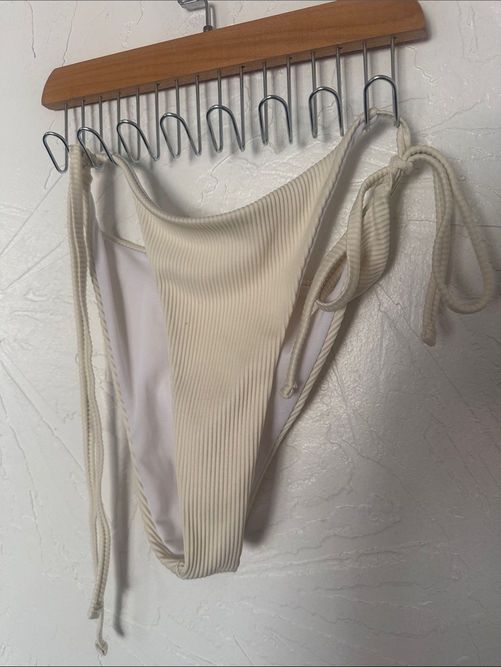 H&M Cream Ribbed Tie-Side Bikini Bottom